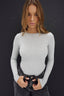 womens grey long sleeve ribbed top