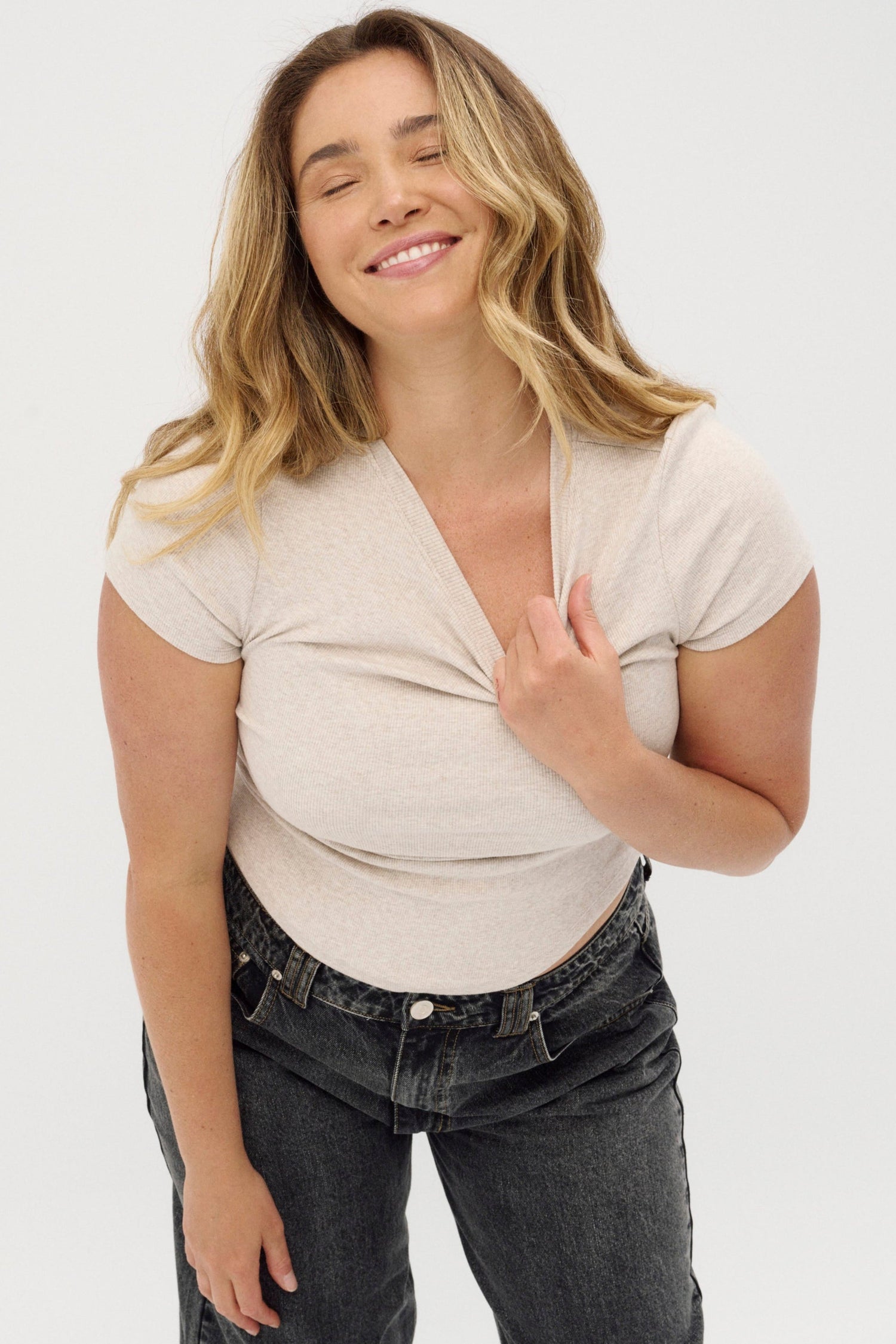 womens ribbed oatmeal t-shirt