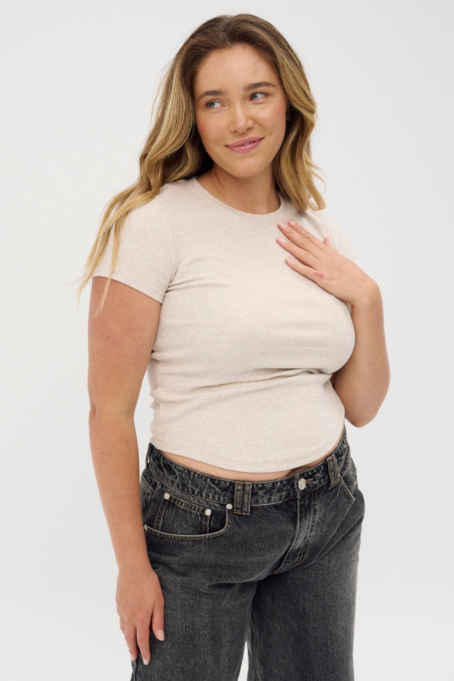 womens ribbed oatmeal t-shirt