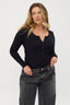 womens black henley bodysuit long sleeve