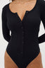 womens black henley bodysuit long sleeve