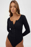 womens black henley bodysuit long sleeve