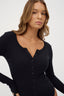 womens black henley bodysuit long sleeve