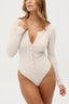 womens long sleeve henley bodysuit oatmeal marle