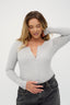 womens long sleeve henley bodysuit grey