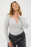 womens long sleeve henley bodysuit grey