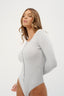 womens long sleeve henley bodysuit grey