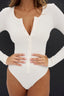 womens white henley bodysuit long sleeve