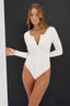 womens white henley bodysuit long sleeve