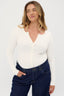 womens white henley bodysuit long sleeve