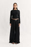 Womens black long sleeve seam detail top