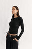 Womens black long sleeve seam detail top