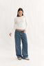 Womens white long sleeve seam detail top