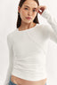 Womens white long sleeve seam detail top