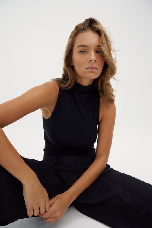Emily Mock Neck Tank Black