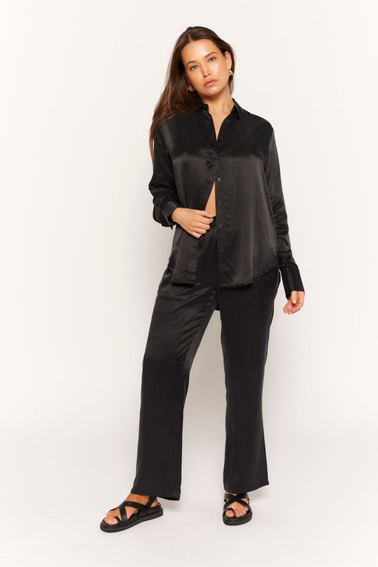 Black cupro relaxed oversized womens shirt