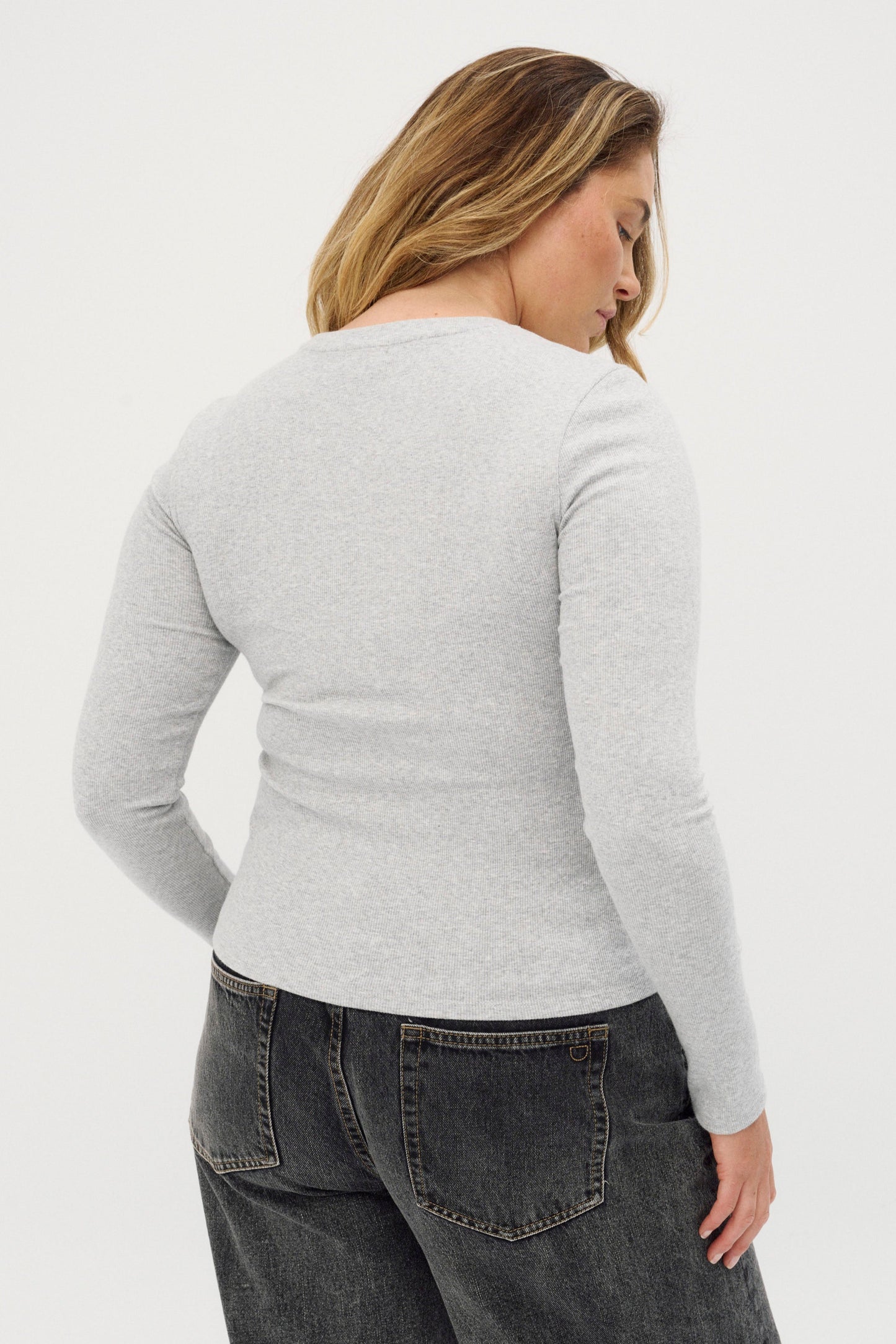 womens grey long sleeve ribbed top