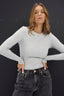 womens grey long sleeve ribbed top