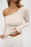 womens oatmeal off shoulder basic top