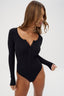 womens black henley bodysuit long sleeve