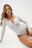 long sleeve henley bodysuit grey