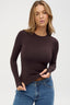 womens brown crew neck long sleeve top
