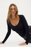 womens v neck long sleeve black