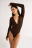 Nola Henley Long Sleeve Bodysuit Cocoa