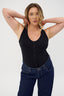 Sienna Henley Tank Bodysuit - Black