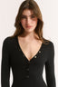Nola Henley Long Sleeve Bodysuit Black