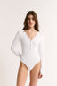 Nola Henley Long Sleeve Bodysuit Optic White
