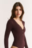 Nola Henley Long Sleeve Bodysuit Cabernet