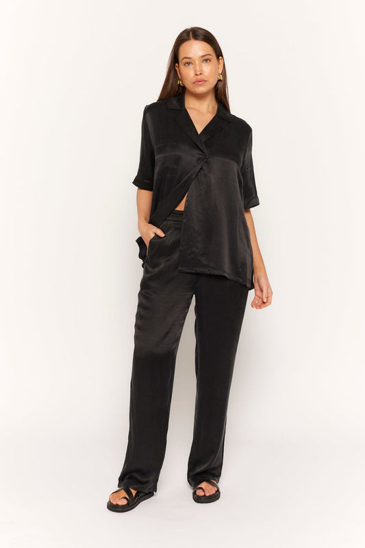 womens black double breasted cupro oversized shirt