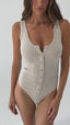 Sienna Henley Tank Bodysuit - Oatmeal Marle